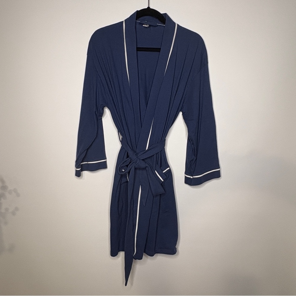 Pottery Barn Dorm Navy Blue & White Piping Short Robe One Size